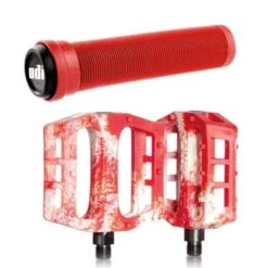 Pack DEMOLITION Pédales Trooper Rouge-blanc + Poignées ODI Longneck Rouge