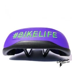 Selle BIKELIFE Violette Logo Vert -BRN Soldes selle bikelife violette logo vert 2